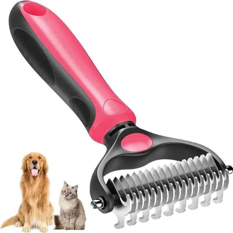 2-in-1 Dog & Cat Deshedding Brush – Undercoat Rake & Detangler