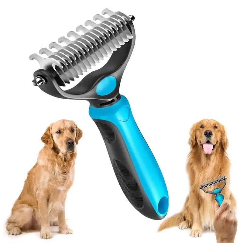 2-in-1 Dog & Cat Deshedding Brush – Undercoat Rake & Detangler