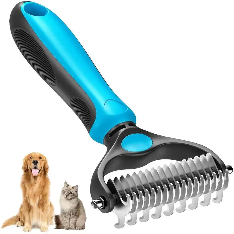 2-in-1 Dog & Cat Deshedding Brush – Undercoat Rake & Detangler