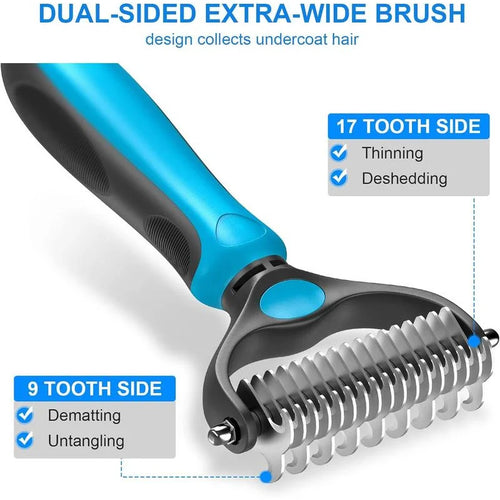 2-in-1 Dog & Cat Deshedding Brush – Undercoat Rake & Detangler